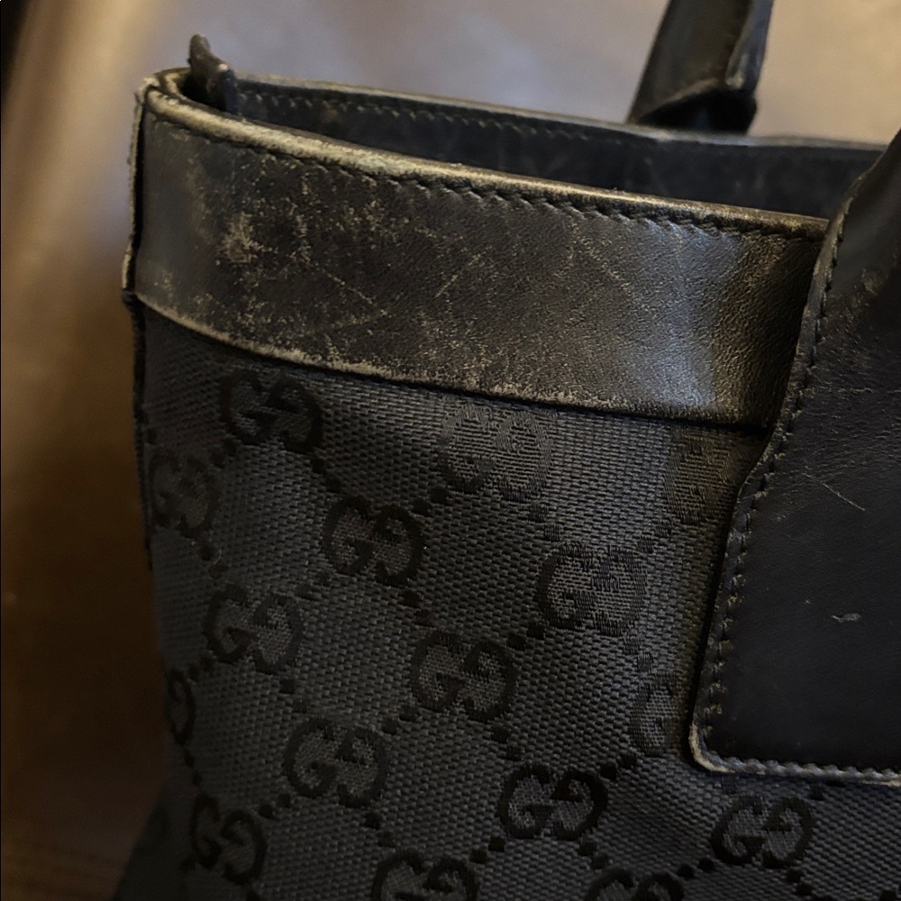 Authentic GUCCI Black GG Nylon Monogram Leather Abbey Medium Tote Bag - Picture 10 of 16